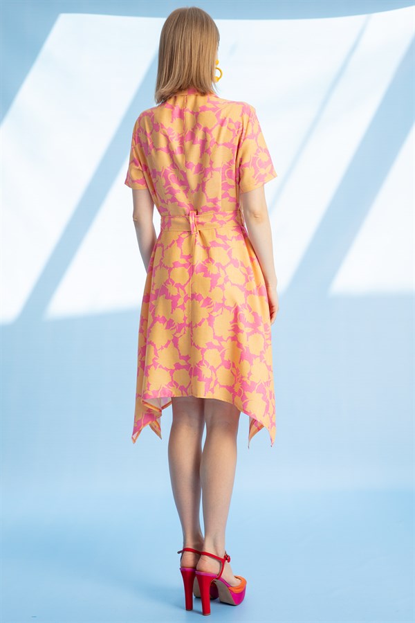 Elbise-Polo Yaka, Kapak Cep, Etek Alt Dilim Detaylı